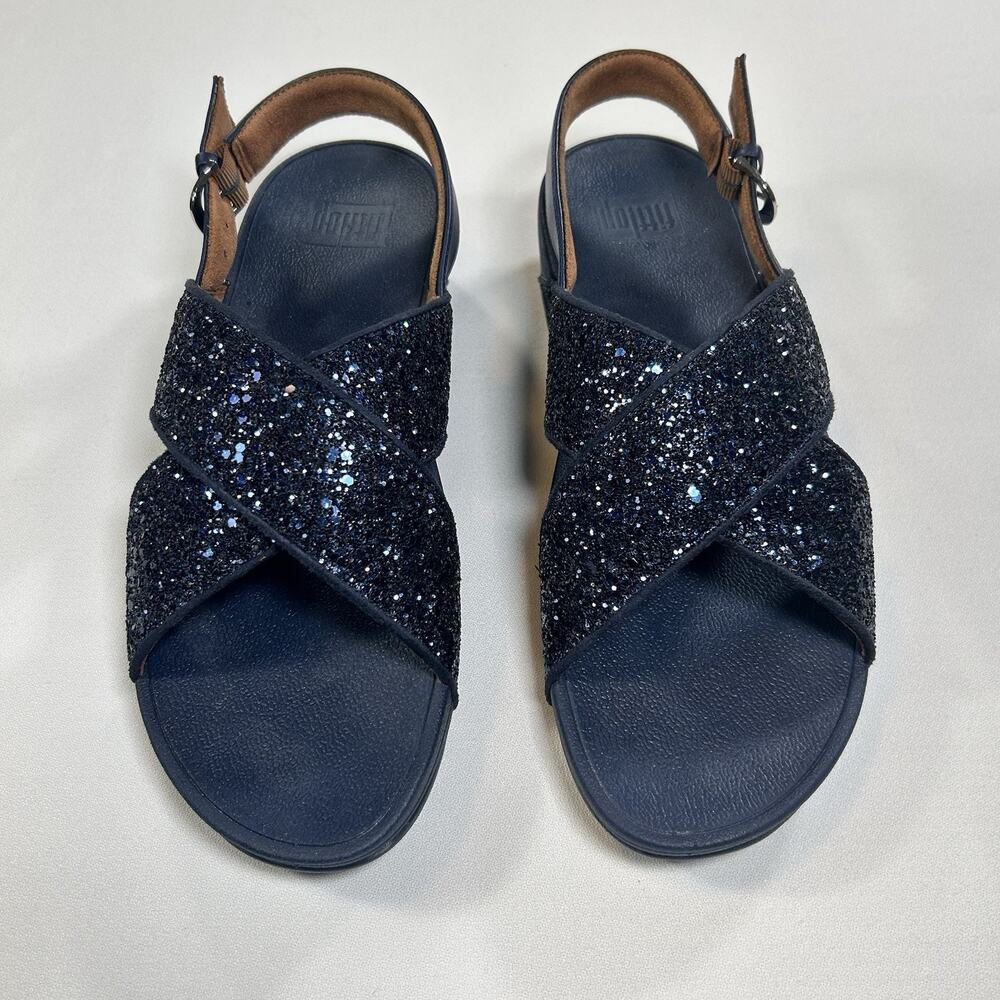 FitFlop Lulu Glitter Back-Strap Sandals Women's 10 Navy Blue Sparkly Comfort